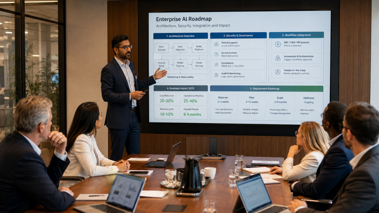 Executive presentation on enterprise AI strategy and ROI